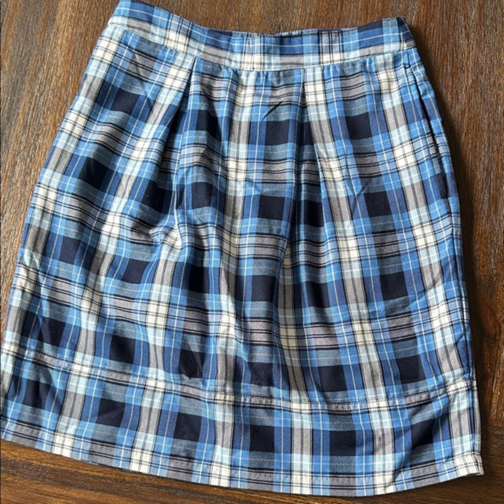Lands' End Navy and White Plaid A-Line Skirt